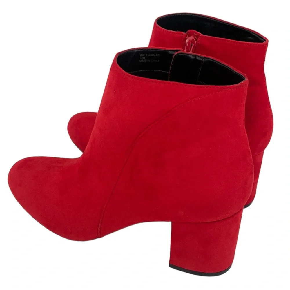 INC. Floriann Red Faux Suede Block Heel Booties